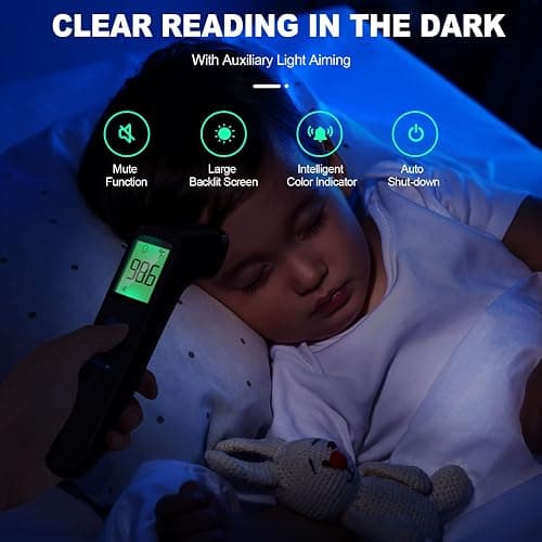 No-Touch Thermometer for Adults, Kids, Babies, 1-Sec Fast Accurate (Black) | Fever Alarm, Large LCD with 3-Color Backlight, Silent Mode, 35-Reading Memory, Forehead & Object Mode, for Home & Clinic thumbnail 6