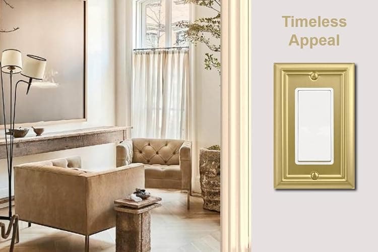 OKAWYC Single Decorator Light Switch Cover Adler Metal Wall Plate, 4-Pack Brushed Brass 1 Gang Single Rocker, for Receptacle Dimmer Switch GFCI Outlet Decorative Wallplate, Durable thumbnail 5