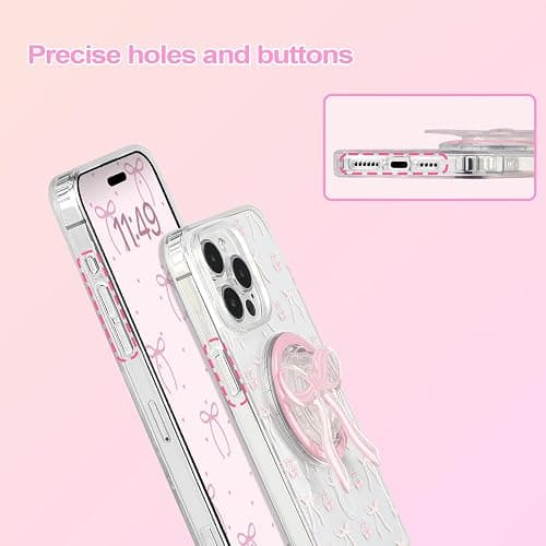 DALIHEBO Magnetic Case for iPhone 12 Pro Max, 3D Pink Magnetic Stand Bowknot Phone Case, Cute Pink Clear Bow Aesthetic Design Soft Durable TPU Transparent Protective Cover for Women Girls-01 thumbnail 3