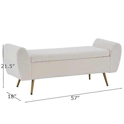 AIITTCC Storage Bench for Bedroom, 55" Extra Long Bench for King Size Bed, Modern Upholstered End of Bed Ottoman Bench with Arms for Entryway Living Room (Teddy, Ivory White) thumbnail 2