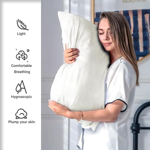 Mulberry Silk Pillow Cases Standard Size Silk Pillowcase with Zipper Soft Breathable Smooth Cooling Satin Silk Pillow Covers for Sleeping for Hair and Skin (Ivory,20"X 26",1Pcs) thumbnail 3