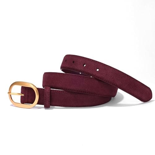 Womens Leather Suede Belt Brown Waist Belt for Casual Dress Jeans Ladies Genuine Leather Gold Buckle Belt thumbnail 3