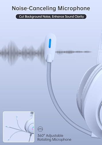 syndesmos CM7002 Gaming Headset for PC, PS5, Xbox Series X|S, Switch, | Over-Ear Headphones with 7.1 Surround Sound, 50MM Drivers & Noise Canceling Mic, RGB Comfort Headset for Gaming, Light White thumbnail 5