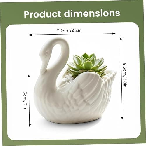 Swan Planter, Ceramic Swan Vase with Drainage Hole for Succulents, Decorative Indoor & Outdoor Desktop Planter Home Decor, White thumbnail 3