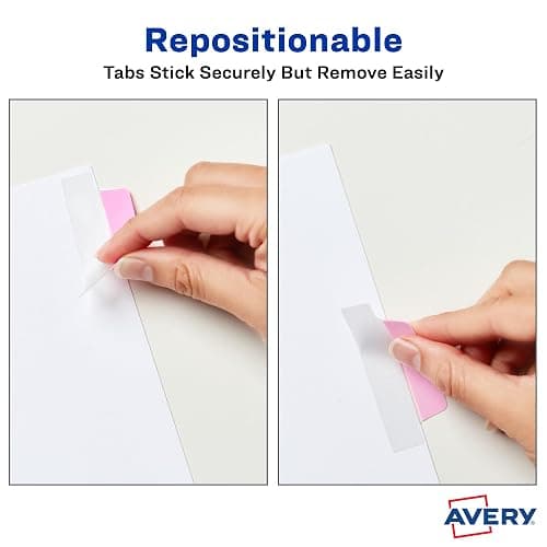 Avery Margin Ultra Tabs, 24 Repositionable Sticky Tabs, 2.5" x 1", 2-Side Writable Page Markers in Assorted Pastel Colors, 72 Pack (74769) thumbnail 4