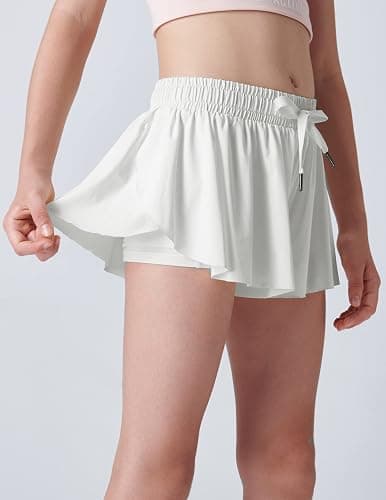 3 Pack Girls Flowy Shorts with Spandex Liner 2-in-1 Youth Butterfly Skirts for Fitness, Running, Sports thumbnail 3