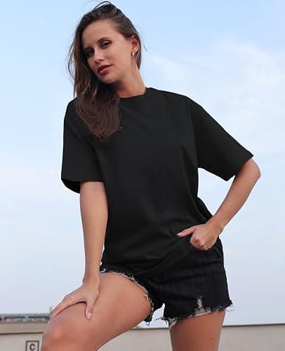 SnowElve Womens Washed Vintage Oversized T-Shirt Baggy Workout Tops Short Sleeve Cotton Tshirts Streetwear Boyfriend Tee thumbnail 2