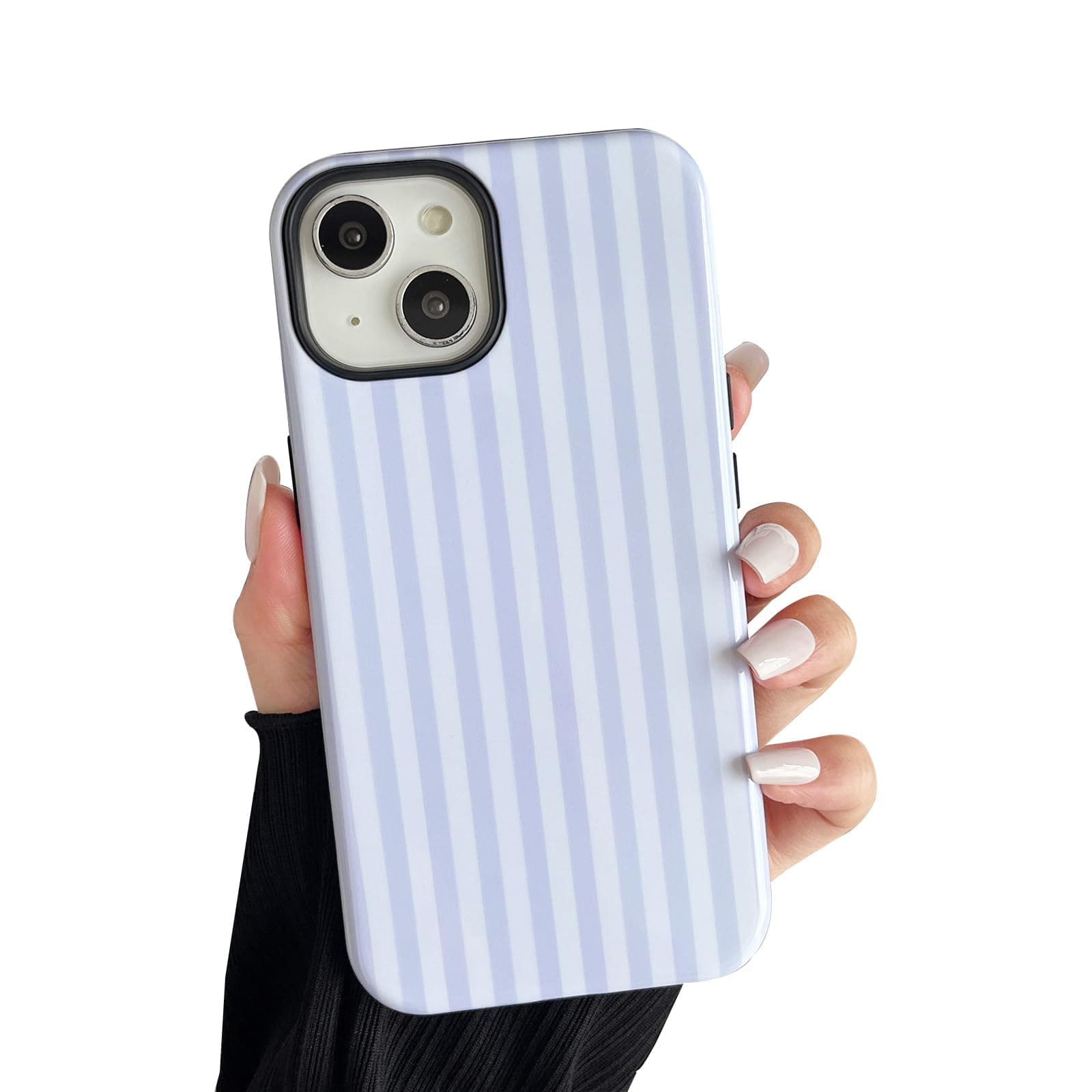 Compatible with iPhone 13 and iPhone 14 Case, Cute Fashion Aesthetic Striped Pattern Cover for Women, Shockproof Soft TPU and Hard PC Protective Phone Case for iPhone 13/14 6.1"- Blue - Image 1