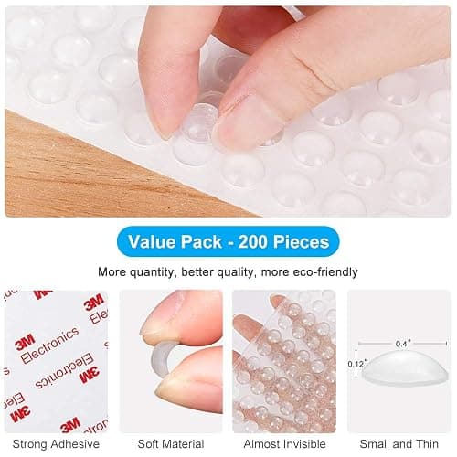 200PCS Cabinet Bumpers Clear Rubber Bumpers Self Adhesive, Soft Close Cabinet Door Bumper Dots, Sound Dampening Cupboard Door Bumpers Pads for Kitchen Drawers, Picture Frames, Furniture thumbnail 3