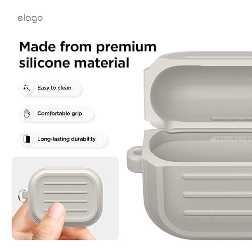 elago Armor Case Compatible with AirPods Pro 3 Case - Carabiner Included, Supports Wireless Charging, Shock Resistant, Full Protection (Stone) thumbnail 4