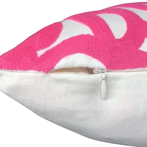Alysheer Embroidered Decorative Throw Pillow Cover 18x18 inches, Classic Boho Mandala Knit Pattern, Farmhouse Cottage Cotton Canvas Cushion Case for Sofa Couch Bed Living Room Decor(Bright Hot Pink) thumbnail 5