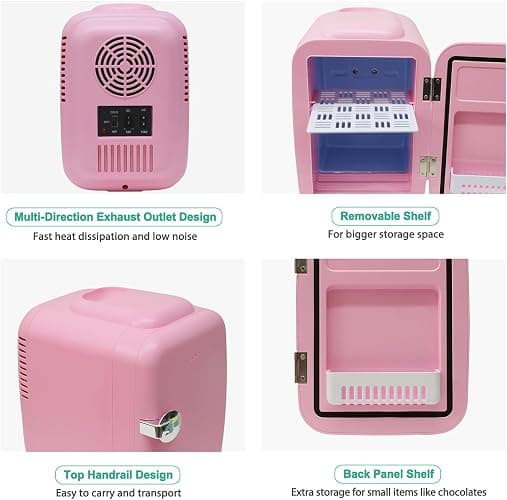CROWNFUL Mini Fridge, 4 Liter/6 Can Portable Cooler and Warmer Personal Refrigerator for Skin Care, Cosmetics, Beverage, Food,Great for Bedroom, Office, Car, Dorm, ETL Listed (Pink) thumbnail 6