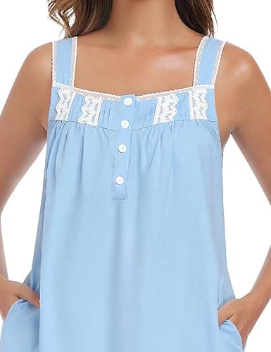 YOZLY Cotton Nightgowns for Women Embroidery Sleeveless Night Gown with Pockets S-XXXL thumbnail 4