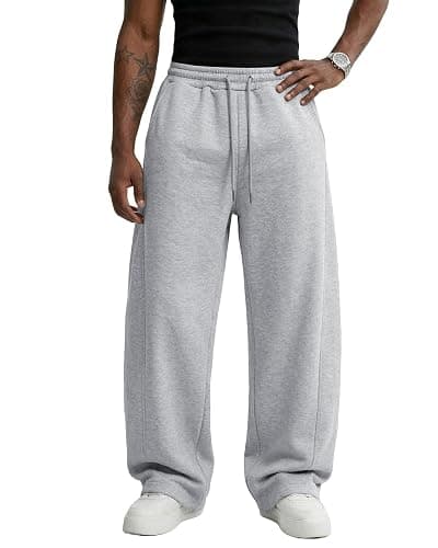 Wangdo Men's Baggy Sweatpants Wide Leg Lounge Cotton Casual Jogging Pants | High waist drawstring,2 Deep pockets,Open bottom,Workout athletic outfits,Loose joggers pants,fashion streetwear,Soft fabric thumbnail 3
