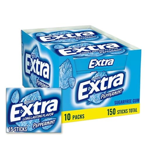 Extra Gum Peppermint Chewing Gum, 15 Pieces (Pack of 10) - Peppermint - Image 1