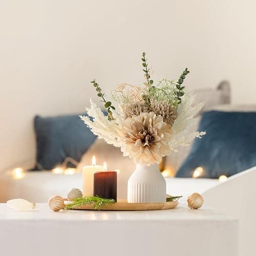 Mkono Fake Flowers in Ceramic Vase, 12.5" Coffee Table Centerpieces, Brown | Table Decor with vase, Small Silk Faux Artificial Flower Arrangements, Fits Bathroom Dining Room Kitchen Home Indoor Decor thumbnail 2