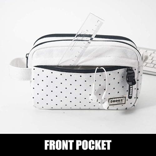 Sooez High Capacity Pencil Case,Durable Pencil Bag Pouch Organizer, Pen Case Portable Journaling Supplies with Easy Grip Handle & Loop, Asthetic Supply for Adults, Black & White thumbnail 3