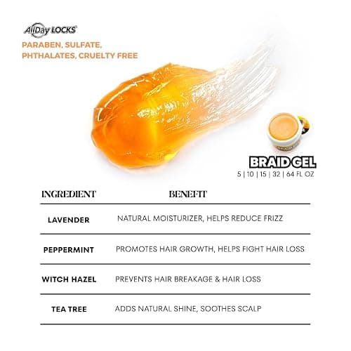 AllDay Locks Braid Gel (Bucket) | Extreme Hold, High Shine | Frizz & Flake-Free Edge Control | Tea Tree, Lavender, Peppermint Oil | Slick & Style Braids, Locks, Twists, Cornrows | 64 oz thumbnail 8