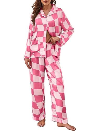Brosloth Womens Silk Pajamas Button Up Pajama Soft Long Sleeve Satin Printed Loungewear Set - Image 1