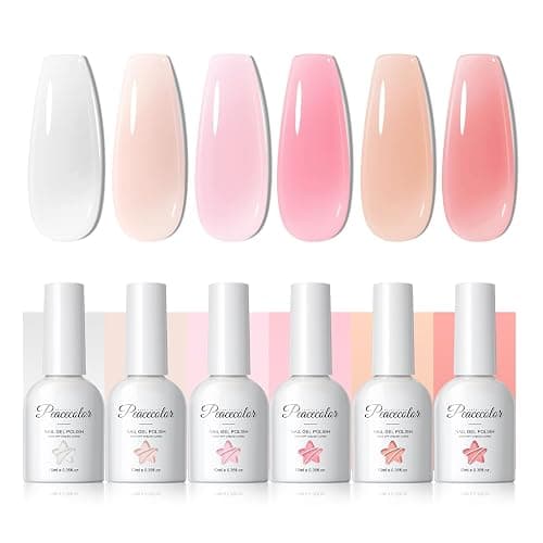 PEACECOLOR Jelly Gel Nail Polish Set 10ML 6pcs Nude Pink Neutral Sheer Transparent Spring Colors Soak Off Milky Jelly Gel Polish Nail Art Manicure Gifts for Women Salon DIY - Image 1