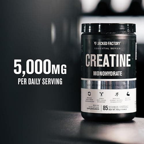 Jacked Factory Creatine Monohydrate Powder 425g - Canadian-Owned Informed Choice Certified Supplement for Increased Muscle Mass*, Improved Strength Power & Performance** - 85 Servings, Blue Raspberry thumbnail 3