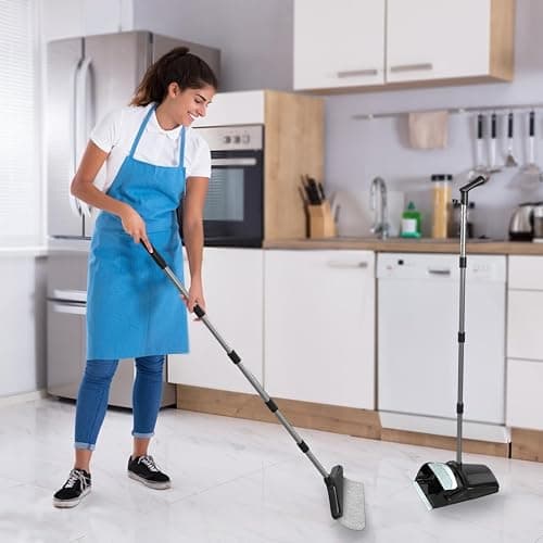 Broom with Dustpan Combo Set (54”) Long Handle Household Dust Pan for Home Office Kitchen Cleaning （Black & Grey） - Black and Grey thumbnail 7