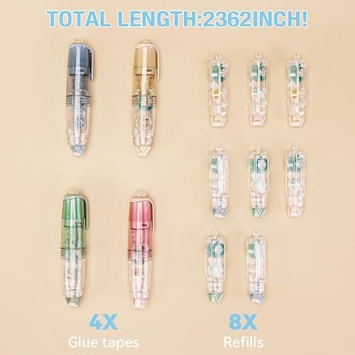 4 Pcs Double Sided Tape Roller with 8 Refills, Retractable Glue Tape Roller, Adhesive Tape Dispenser Runner for Scrapbooking and Crafts, Arts Projects,Gift Wrapping, Photo-Safe thumbnail 7