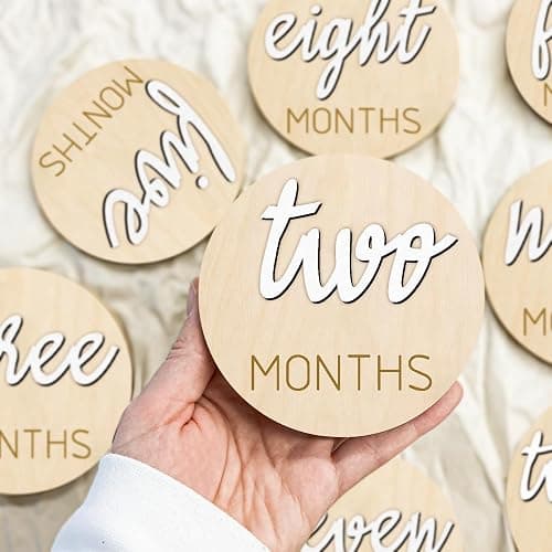 eoscasely Baby Monthly Milestone Markers Disc, Wooden 3D Milestone Cards for Photos, Baby Announcement Sign, 1-12 Months, wooden baby milestone sign (White) thumbnail 4