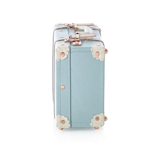 COTRUNKAGE 18" Carry On Suitcase Cute Pu Overnight Vintage Trunk Luggage Bag for Women with Combination Locks, Sky Blue thumbnail 2