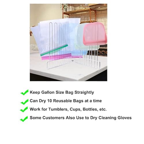 LEKUSHA Reusable Drying Rack, Foldable Freezer Bag Dryer, SUS304 Stainless Steel Stand for Gallon, Quart, Sandwich, Snack Bags thumbnail 4
