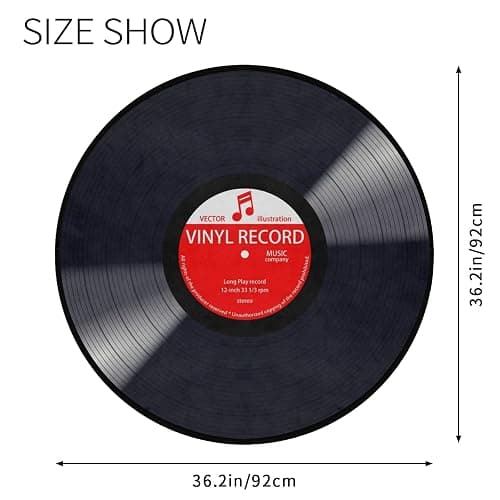 keepcute Music Record Black Round Area Rug for Bedroom Living Room Study Playing,Non-Slip Floor Mat Carpet Home Decor Rugs, 3' Diameter thumbnail 3