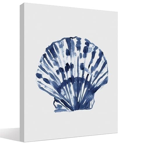 Coastal Granddaughter Decor, Coastal Grandma Wall Art, Beach Room Decor for Teen Girls, Cowgirl Western Wall Art,Navy Blue Beachy Bedroom Bathroom Dorm Room, Seashell 11x14 Inches - Image 1