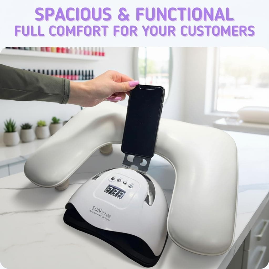 Manicure Arm Rest for Nail Techs: U Shaped Manicure Arm Rest with 360° Rotating Phone Holder - Big Arm Rest for Nail Techs - Detachable Manicure Hand Pillow for Salon or Home Use (White) thumbnail 5