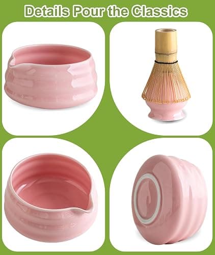 JBER Matcha Kit 7 Pièces, Matcha Set - Fouet Matcha Bambou, Bol à Matcha, Support pour Fouet, Cuillère et Tamis, Kit Matcha pour Cérémonie du Matcha - Rose thumbnail 6
