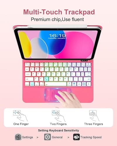 TabletKeyer Magic for iPad A16 11th/10th Generation Case with Keyboard,Trackpad Floating Rainbow Backlit Keypad with Cantilever Magnetic Cover for iPad 11-inch 2025/10 Gen 10.9" 2022 Pink thumbnail 7
