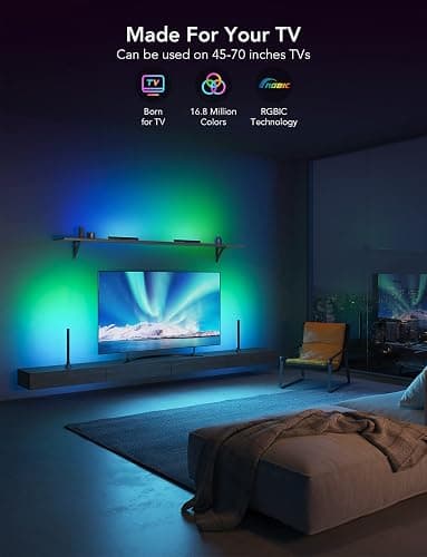 Govee RGBIC Light Bars, 15 Inches WiFi TV Backlight Suitable for 45-70 inch TVs, Smart Light Bars with Multiple Placement Options, Work with Alexa and Google Assistant, Black thumbnail 2