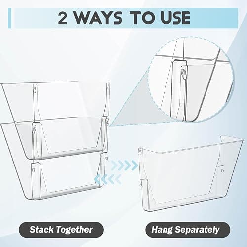 Gawerk Clear Acrylic Single Pocket, Plastic Hanging Wall Mount File Holder for Office Home (Clear, 4 Pack) thumbnail 3