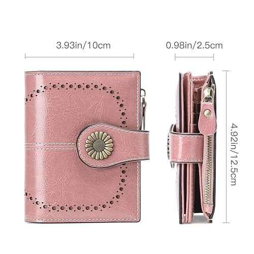 SENDEFN Small Womens Wallet Leather Bifold Card Holder RFID Blocking with Zipper Coin Pocket - 1-Wax-A-Pink thumbnail 3