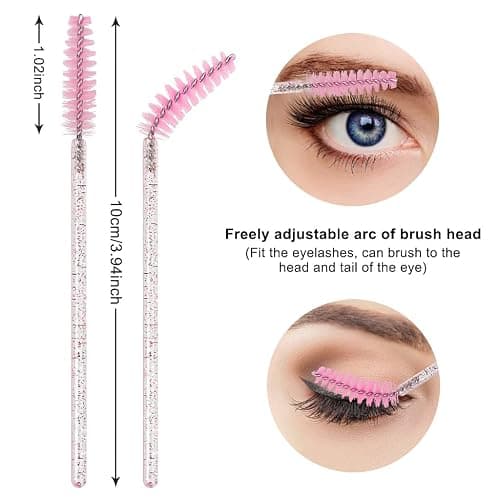 SWKJ 60 PCS Disposable Eyelash Brushes, Spoolies Eyebrow, Crystal-pink | Mascara Wands Applicator Lash Brushes Castor Oil Brush Cosmetic Makeup Tools thumbnail 2