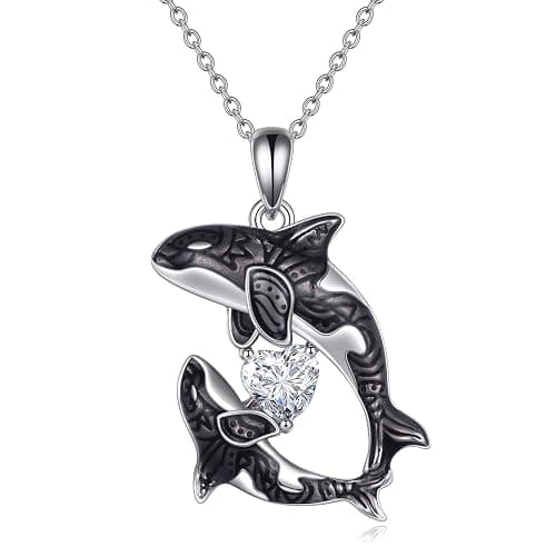 POPLYKE Killer Whale Orca Necklace Sterling Silver Ocean Jewelry Gifts for Women Mom Daughter - Image 1