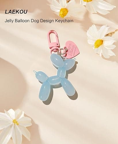 LAEKOU Jelly Balloon Dog Design Keychain for Women, Cute Girls Key Chain, Bag Charms Accessories for Car Purse Backpack thumbnail 3