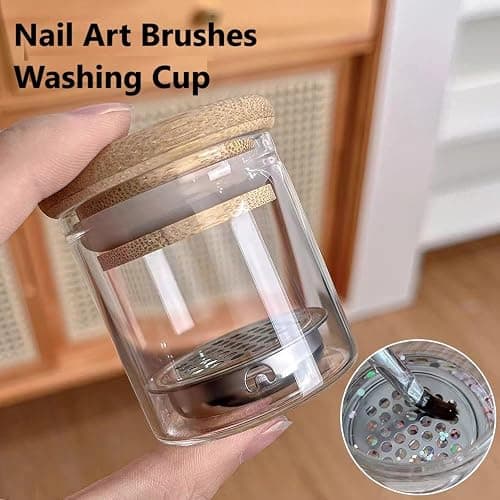Nail Art Brushes Washing Cup, Nail Glitter Removal Cup, Monomer Holder, Nail Art Acrylic Liquid Powder Removal Cup, Nail Brush Cleaner Dappen Dish with Lid, Easy Cleaning Portable Mesh Layered thumbnail 8
