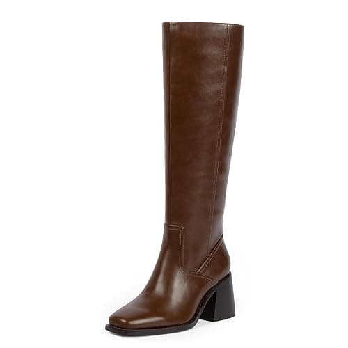 Easyfox Women's Knee High Boots with Zipper Square Toe Chunky Heeled Tall Boots for Women - Image 1