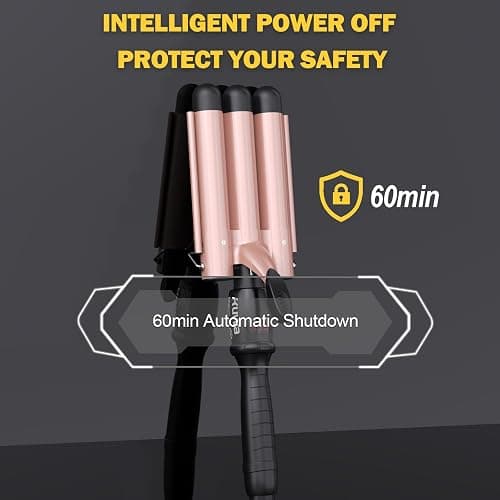 kuwa Crimper Hair Tool, 15 Variable Temperature with LCD Display Hair Crimper, Waver Hair Tool,3 Barrel Curling Iron, hairCrimper for Women,Long-Lasting Natural Tight Waves thumbnail 6