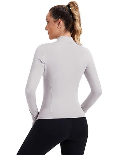 ZHENWEI Womens Workout Tops Long Sleeve Quarter Zip Pullover Quick Dry Golf Shirt Athletic Slim Fit Crop Yoga Gym Tops thumbnail 4