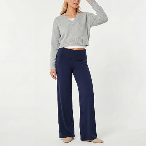Fold Over Yoga Pants for Women Low Rise Wide Leg Cute Flare Sweatpants | Low Waisted,Lounge Pants,Back to School Clothes for Teen Girls thumbnail 3