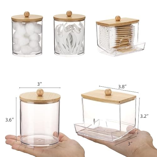 Tbestmax Qtips Dispenser Bathroom Container, 10/12 oz Cotton Ball Holder, Apothecary Jar Organizer for Storage Cotton Swab, Floss Picks (Bamboo Lids) thumbnail 3