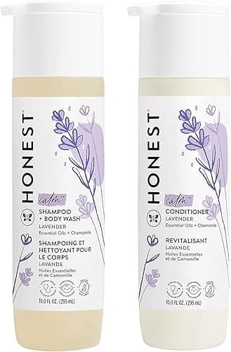 The Honest Company Silicone-Free Conditioner & 2-in-1 Cleansing Shampoo Body Wash Duo Gentle for Baby, Naturally Derived, Lavender Calm, 20 fl oz - Image 1