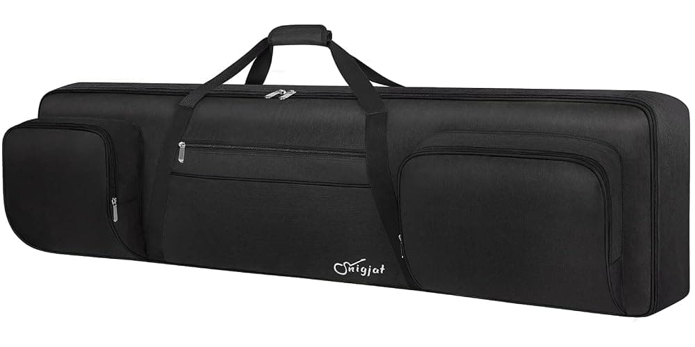 SNIGJAT 88 Key Keyboard Case Soft (Size: 53.5"x13.8"x6.8"), Padded Piano Case with Handle and Adjustable Shoulder Straps, Keyboard Gig Bag with 3 Pockets for Music Stand, Sustain Pedals, All Black - Image 1