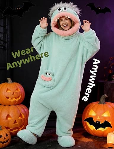 Brrioe Funny Big Mouth Monster Onesie Pajamas with Large Comb – Oversized Plush Fleece Hooded One Piece for Sleep & Party thumbnail 4